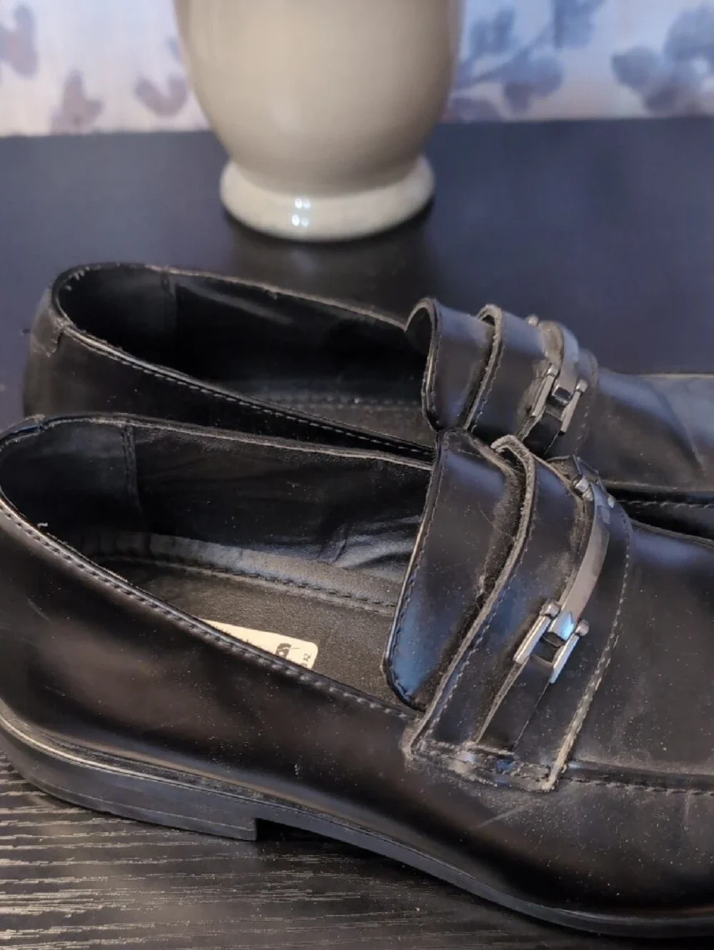 Marc Anthony Black Leather Slip-On Loafers with Metal Bit